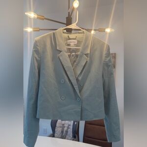 Calvin Klein Cropped Green Linen Blazer Tailored Suit Jacket brand new